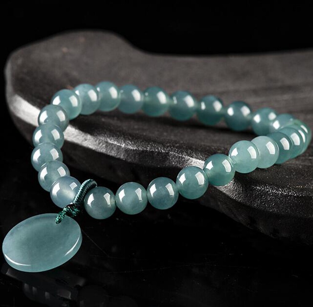Certified Green Natural Burma A Jade jadeite 6mm Round Beads 无事牌 Couple Bracelet