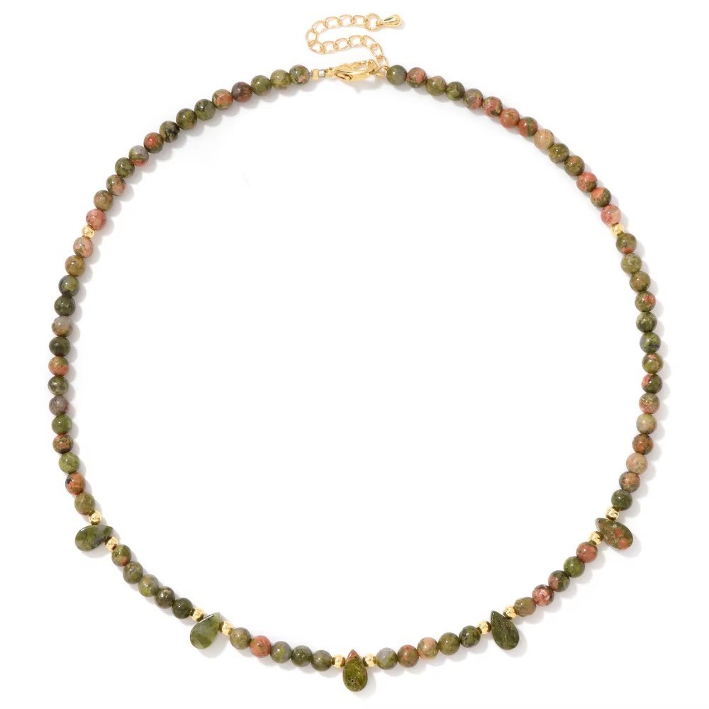 Unakite Natural Stone Necklace Healing Crystal Handmade Jewelry