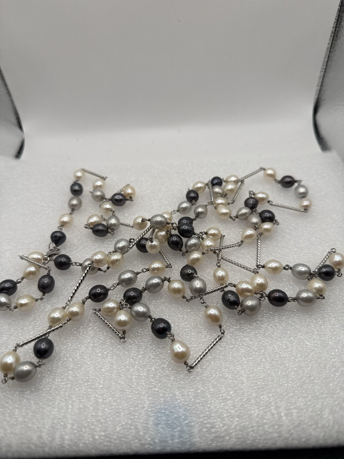 78” Long Freshwater Pearl Necklace Gray White Black Pearls No Clasp (Lot#1554)