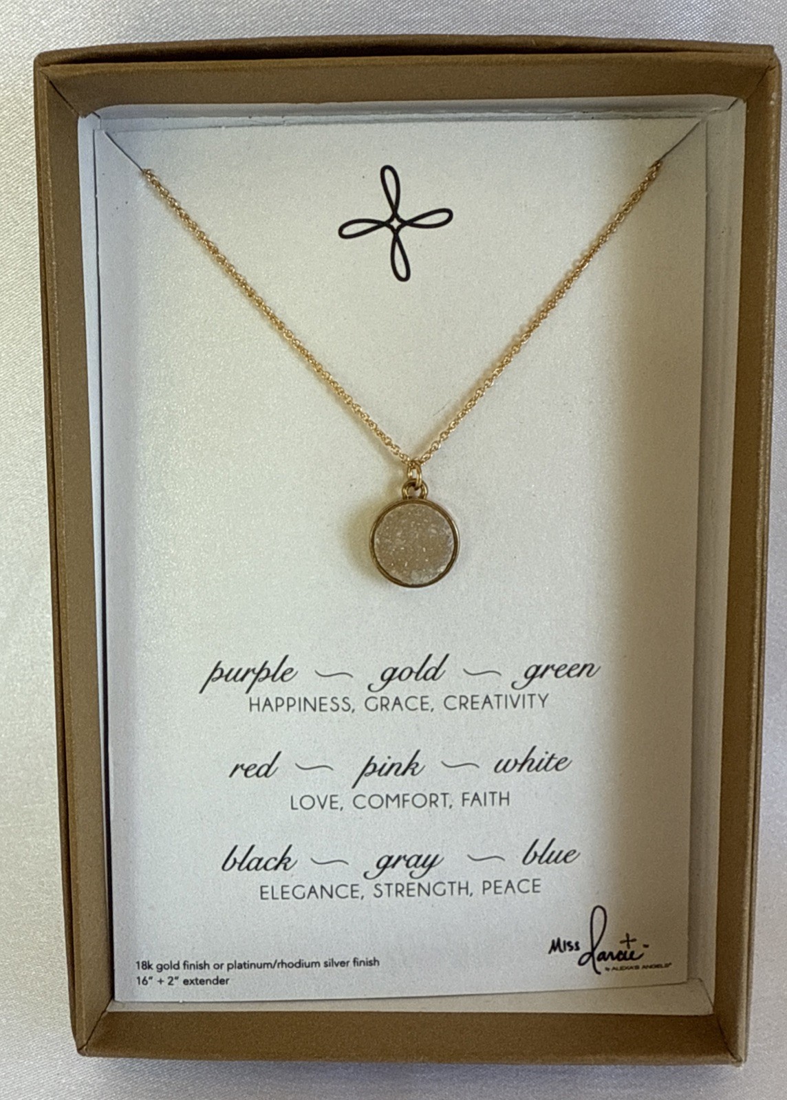 Alexa’s Angels 18kt Gold Finish 16” + 2” Extender Druzy Pendant NIB