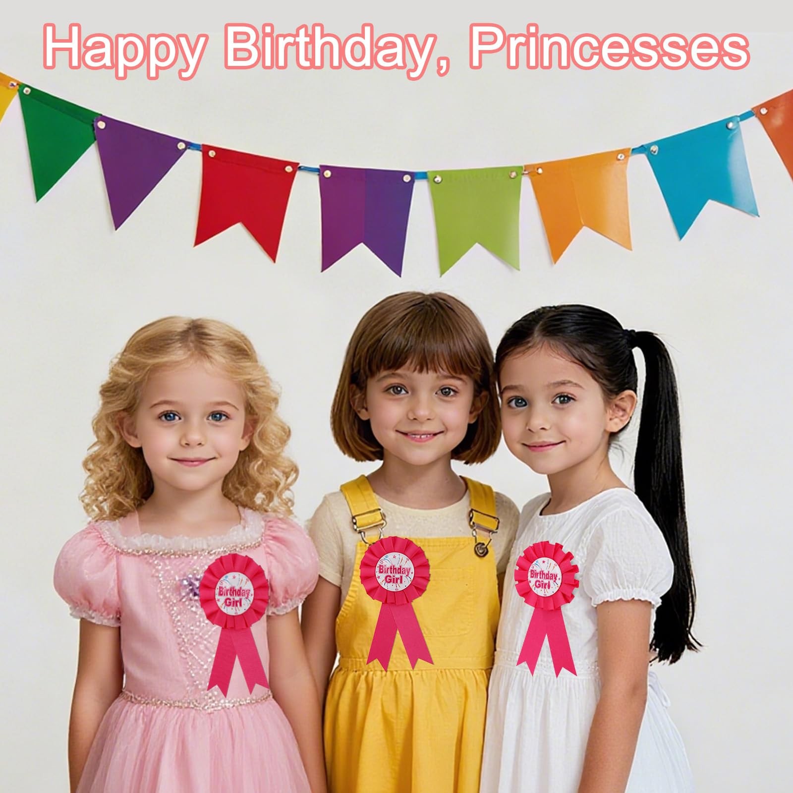 Birthday Girl Pin, Rose Red Satin Ribbon Happy Badge Pin, Medium Size, Polyester