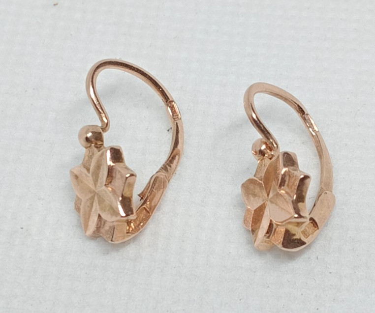 STAMPED 583 (14K ) USSR SOVIET ORIGINAL ROSE GOLD DROP EARRINGS