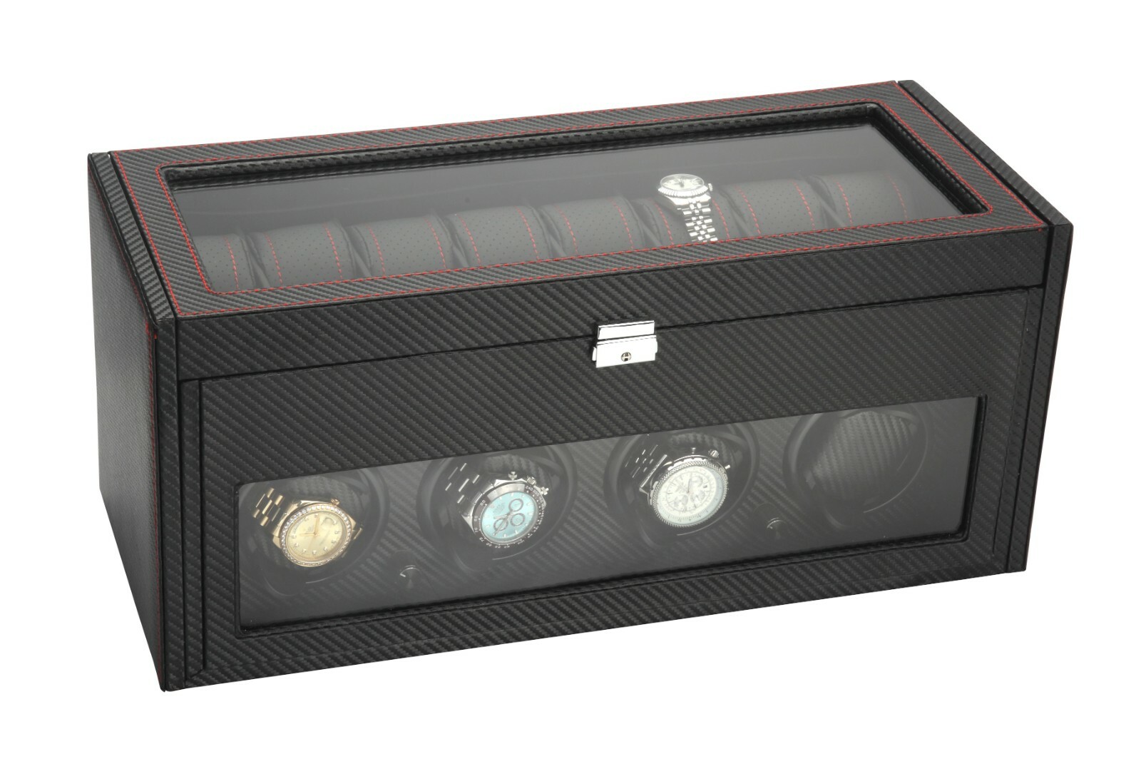 Diplomat Black Modena Quad Watch Winder Box 4 Watches Free US Shipping