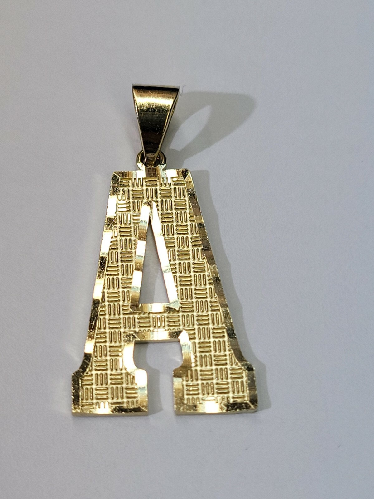 14K Gold Block Initial XL Letter A Charm Pendant