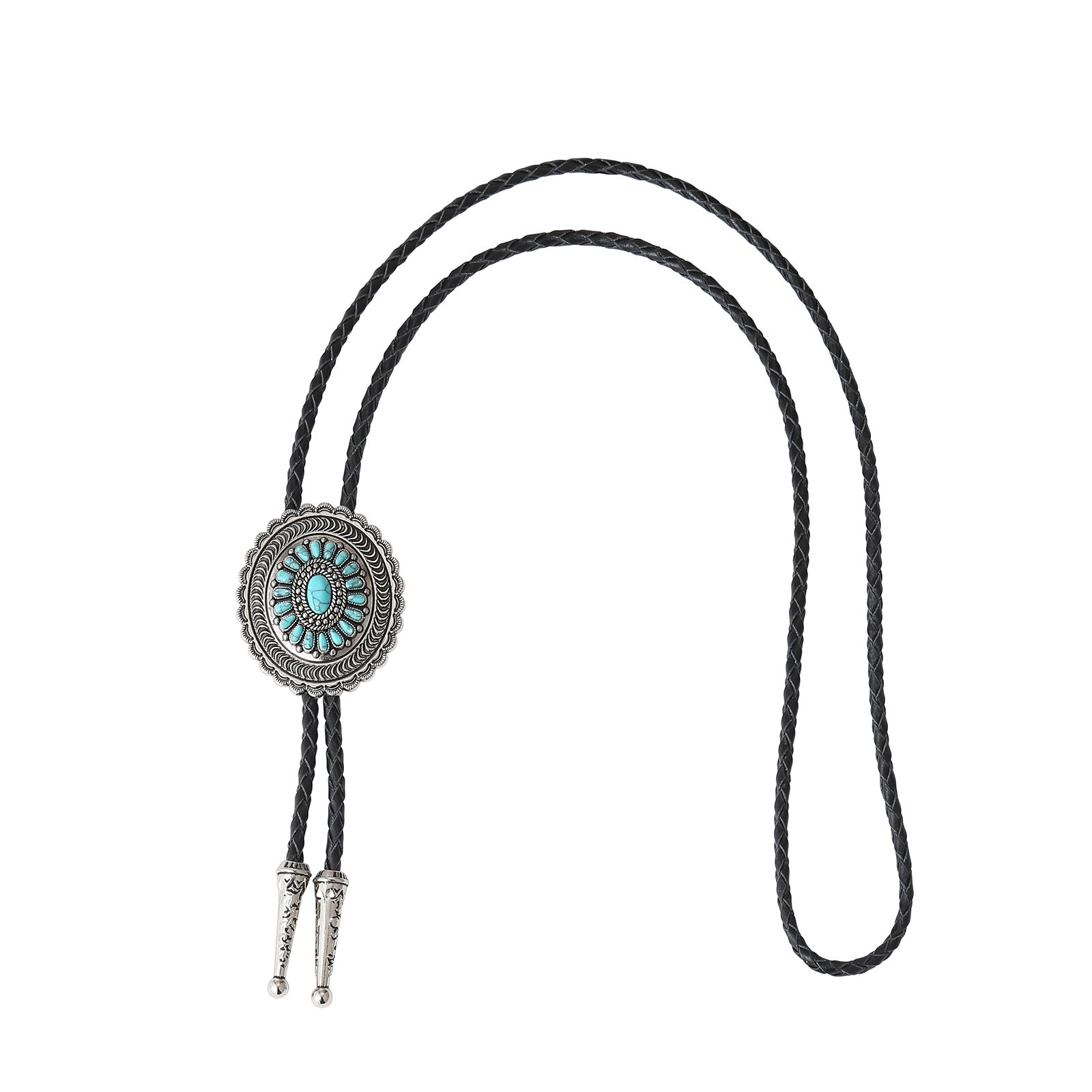 Vintage Bolo Tie Turquoise Stone Silver Sterling Cowboy Men Oval Navajo
