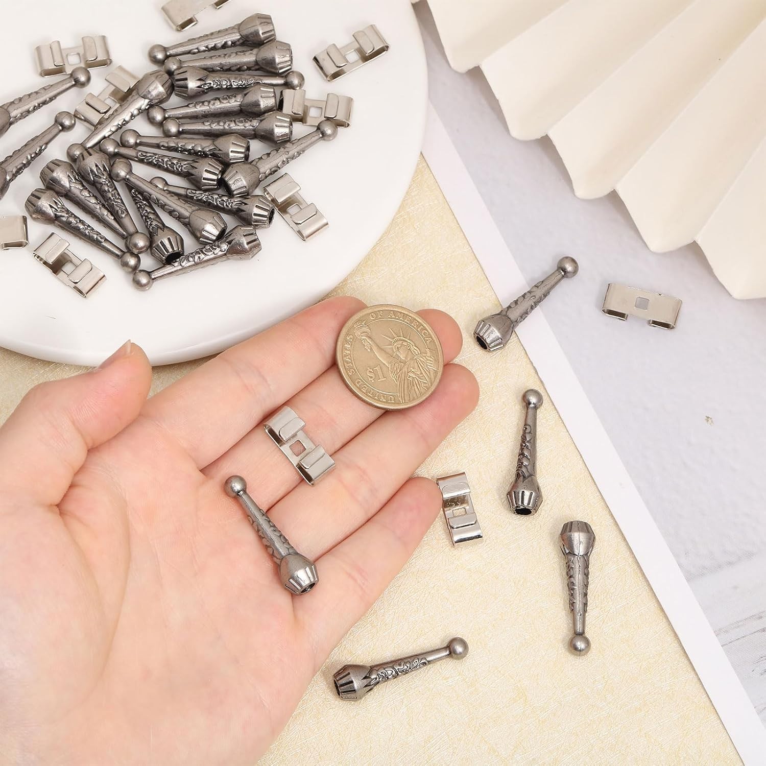 Bolo Tie Findings Kit: 36Pcs Antique Silver Tips, End Caps & Slide Clasps
