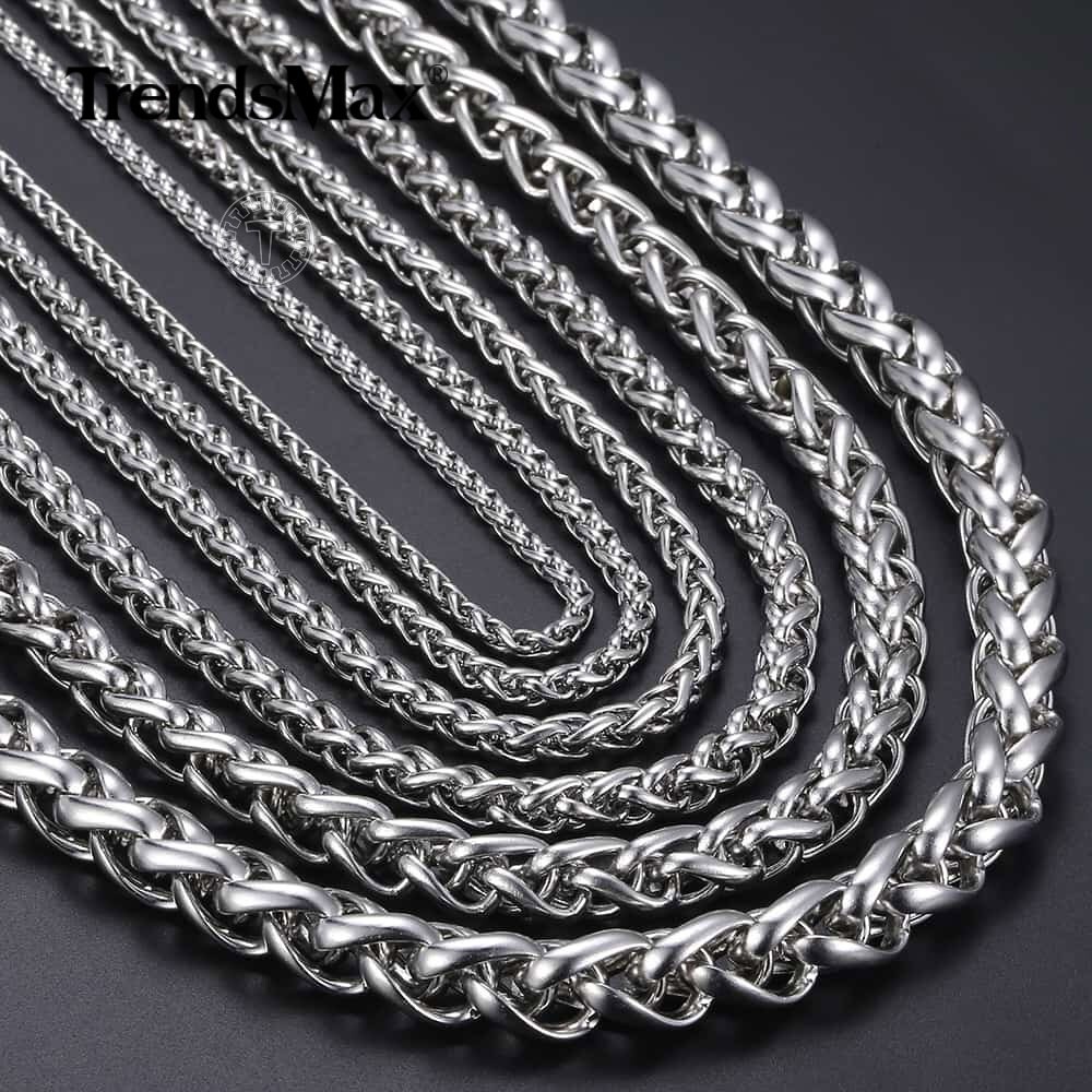 Stainless Steel Silver Wheat Braided Chain Bracelet Necklace Mens Jewelry 8-30″