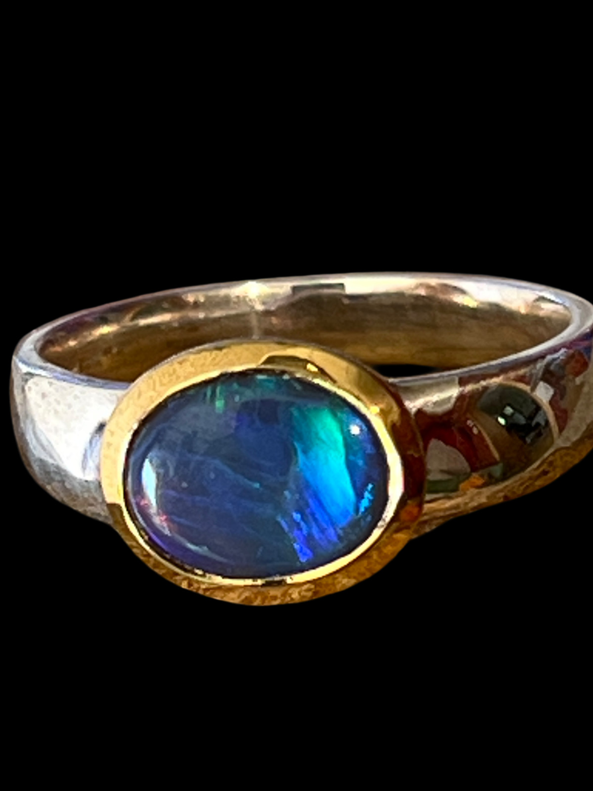 Black Opal Magic from Lightning Ridge in 18kt Gold Vermeil Setting Sterling Silver
