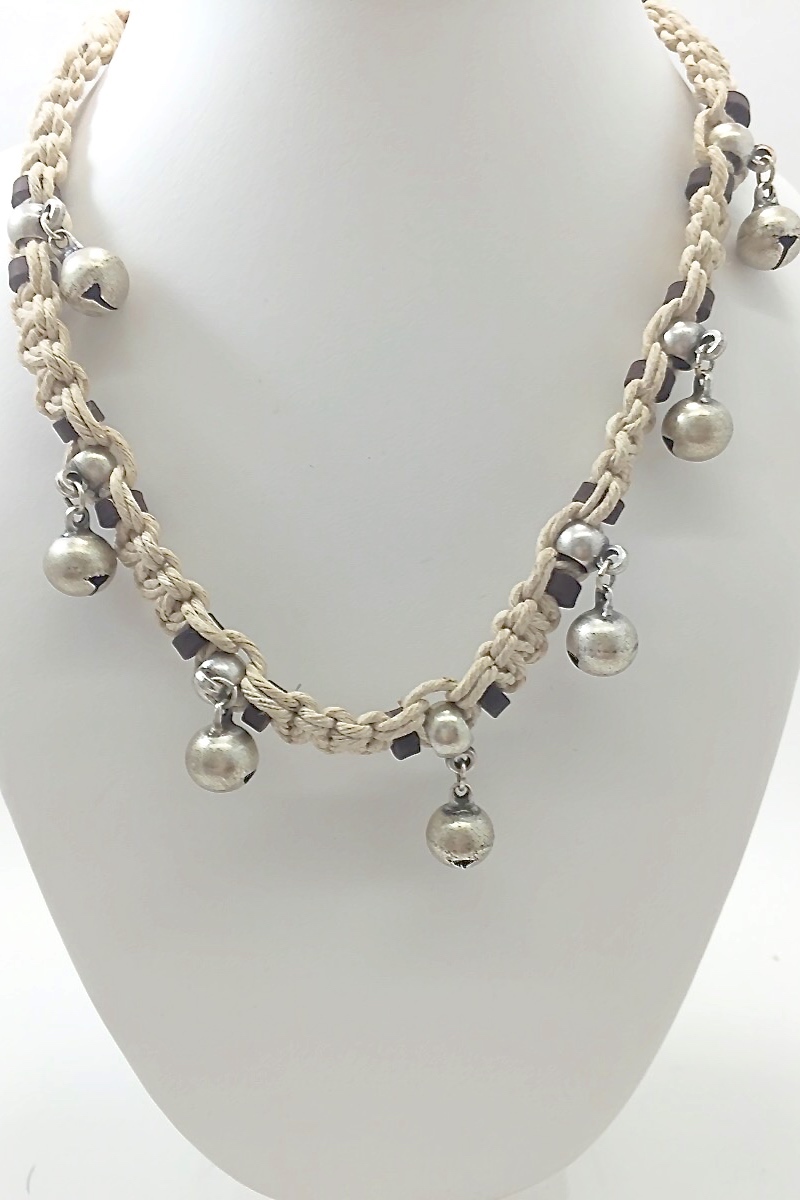 Hemp Necklace with Bell Charms Surfer Style Adjustable 14″ 16″ or 18 inches
