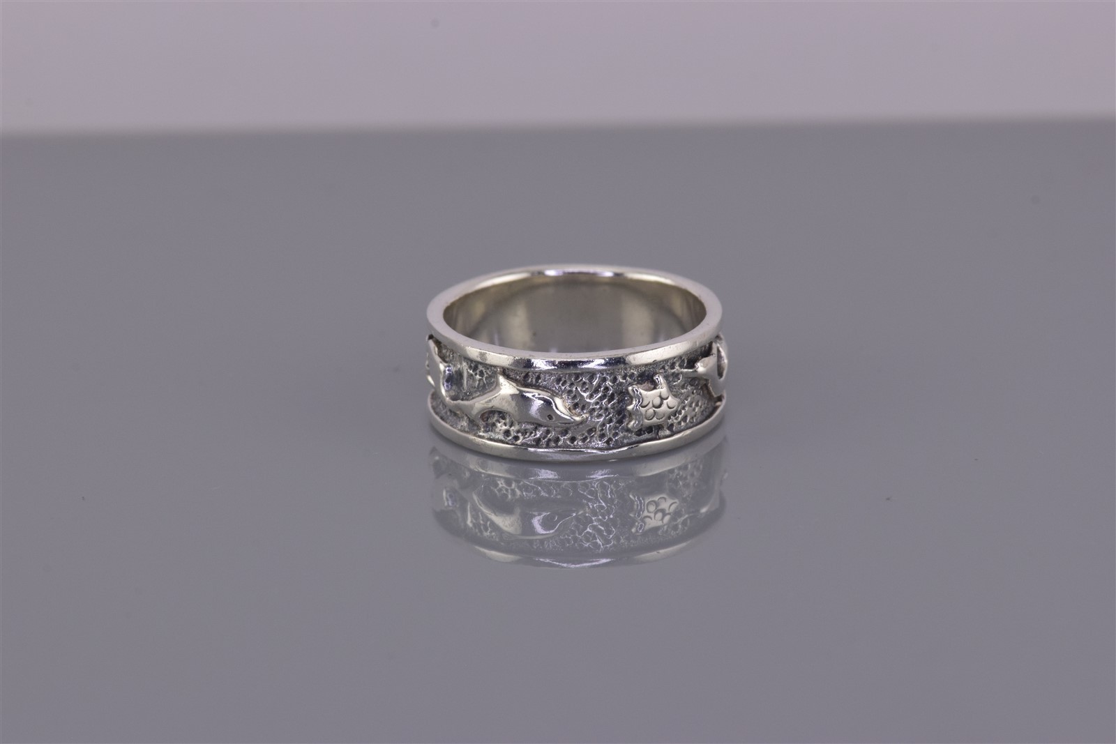 Peter Stone Sterling Silver Sun Stars Dolphins Beach Theme Band Ring 925 Sz: 5
