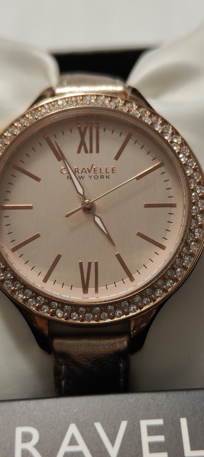 Caravelle New York 44L132 Women’s Analog 37mm Round Rose Gold Tone Crystal Watch
