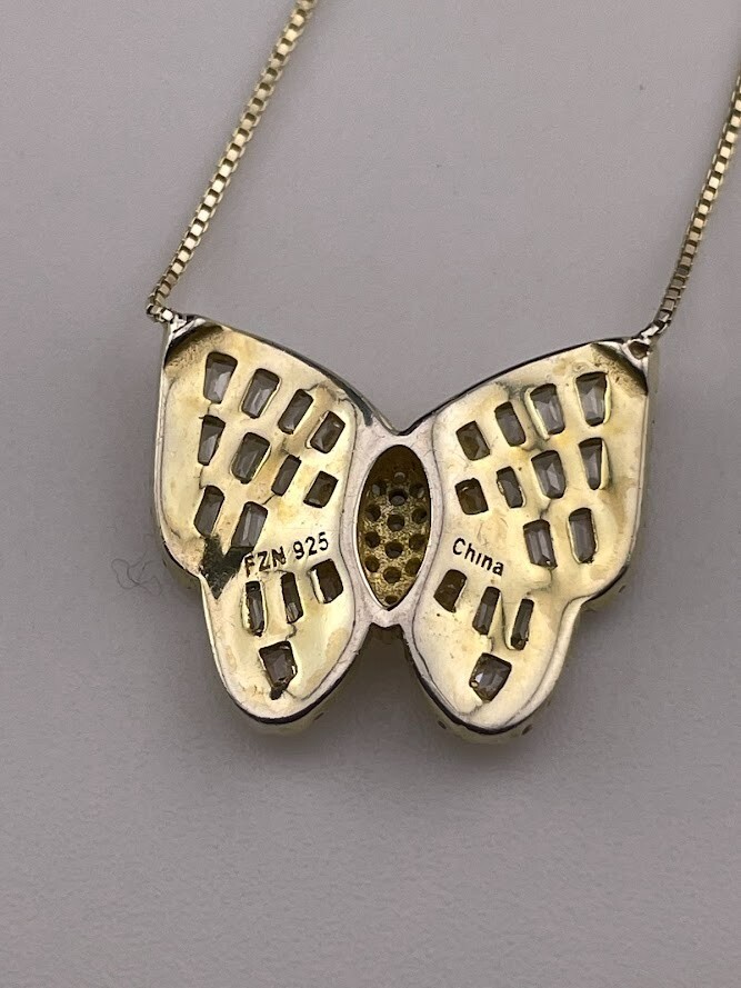 FUZION CREATIONS GOLD OVER 925 STERLING SILVER BUTTERFLY NECKLACE 20″ 2628