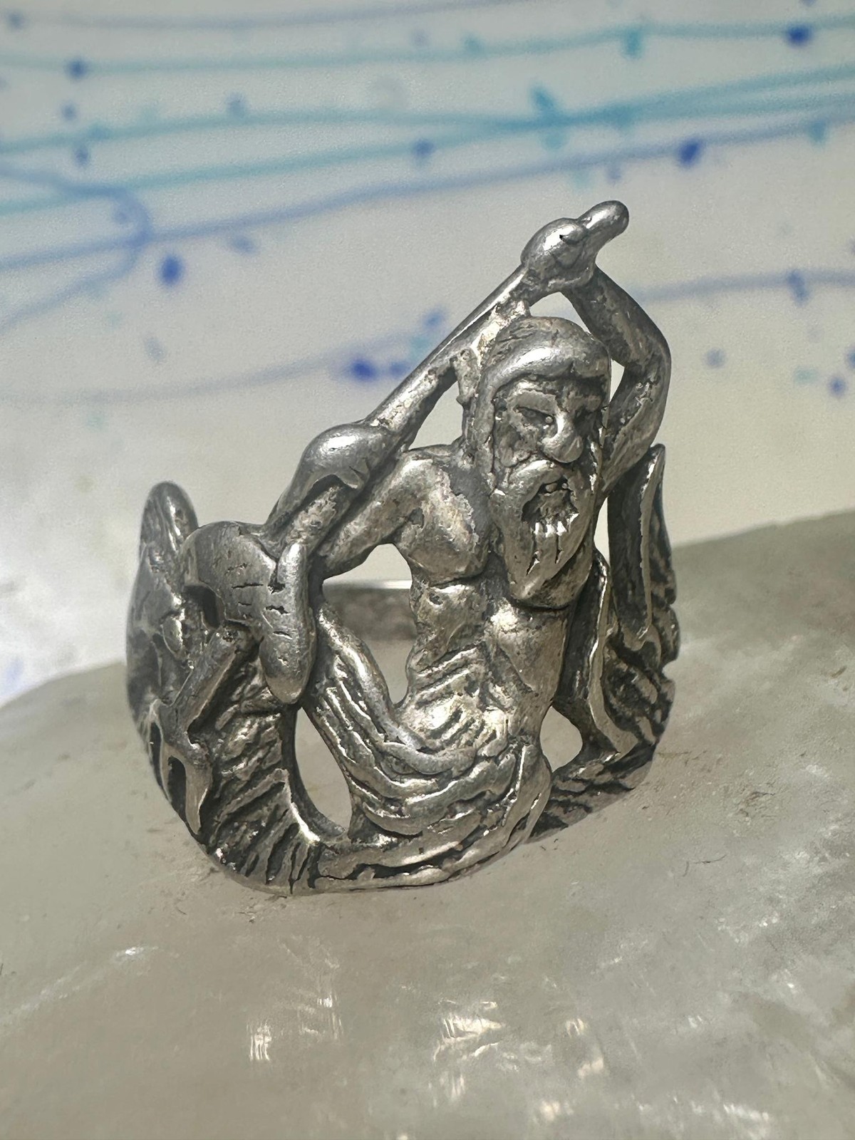 Triton ring biker band sterling silver Sea God Triton merman,the son of sea god