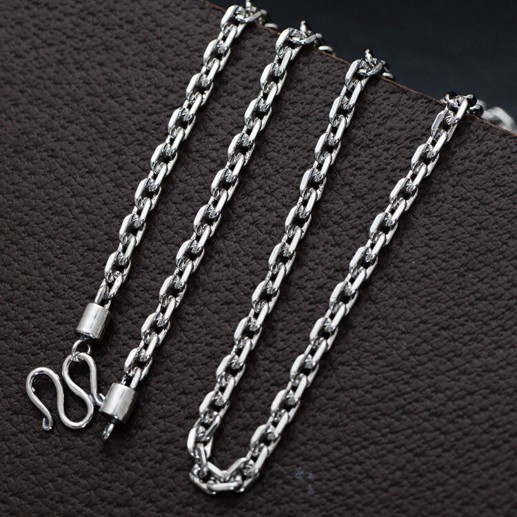 Real 925 Sterling Silver Chain Necklace Women Men Solid 4mm Cable Link Necklace