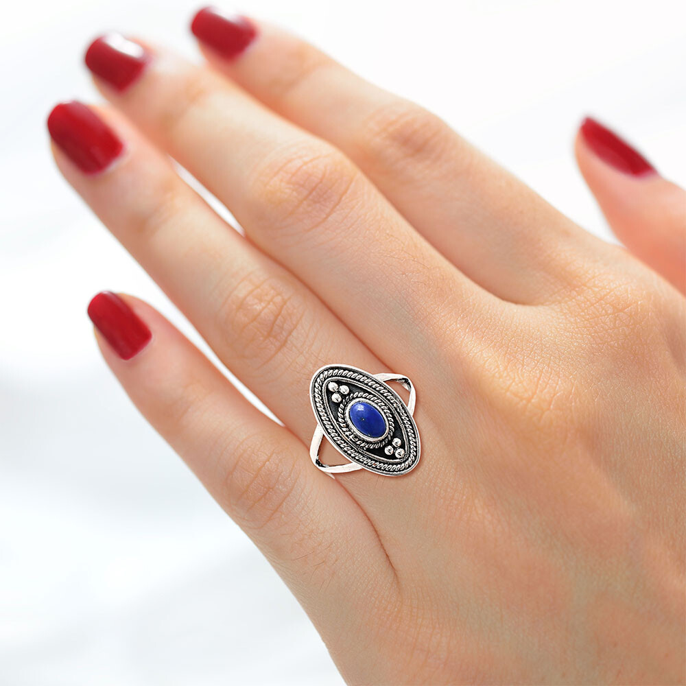 Natural Gemstones Oval Shape 925 Sterling Silver Ring s.6-10 R-1258 AGR1026