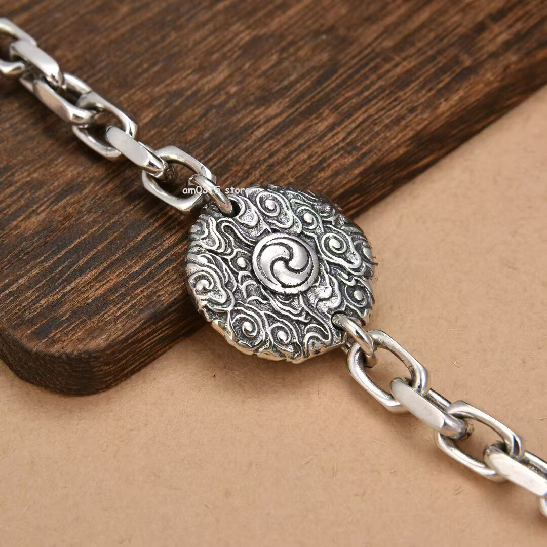 Real 925 Sterling Silver Bracelet Men’s Yellow Jambhala 6mm Cable Link 7-9inchL