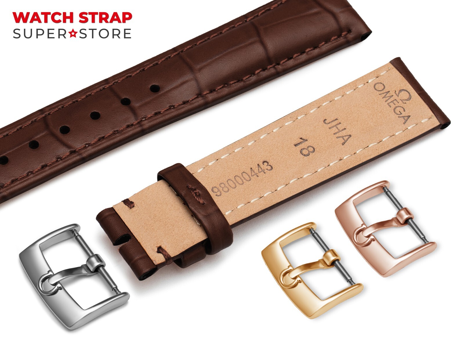 18mm OMEGA Watch Brown Genuine Leather Strap Band Buckle Clasp Silver DeVile