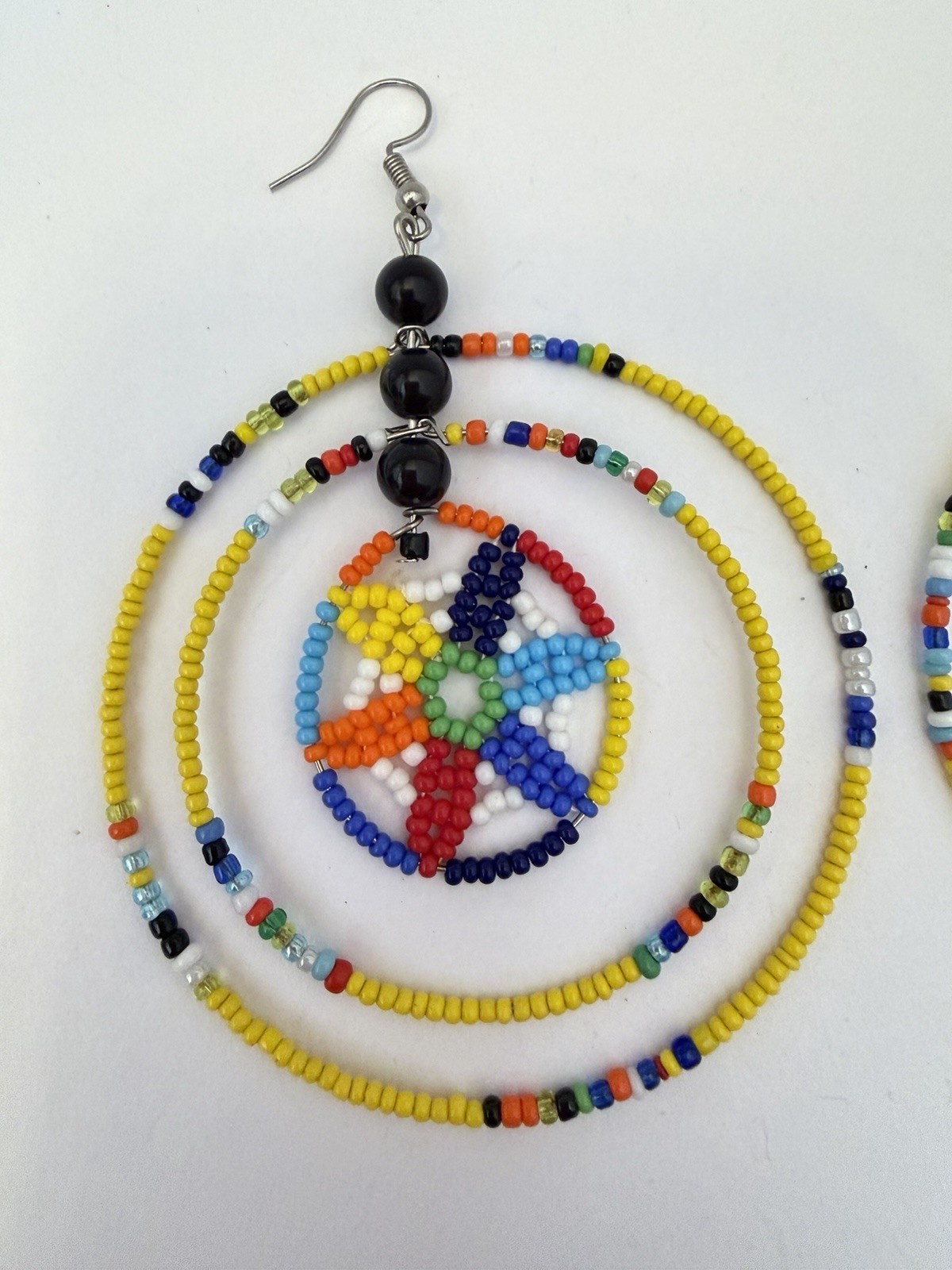 African Maasai Beaded Looped Earrings Kenya 4” Long E2