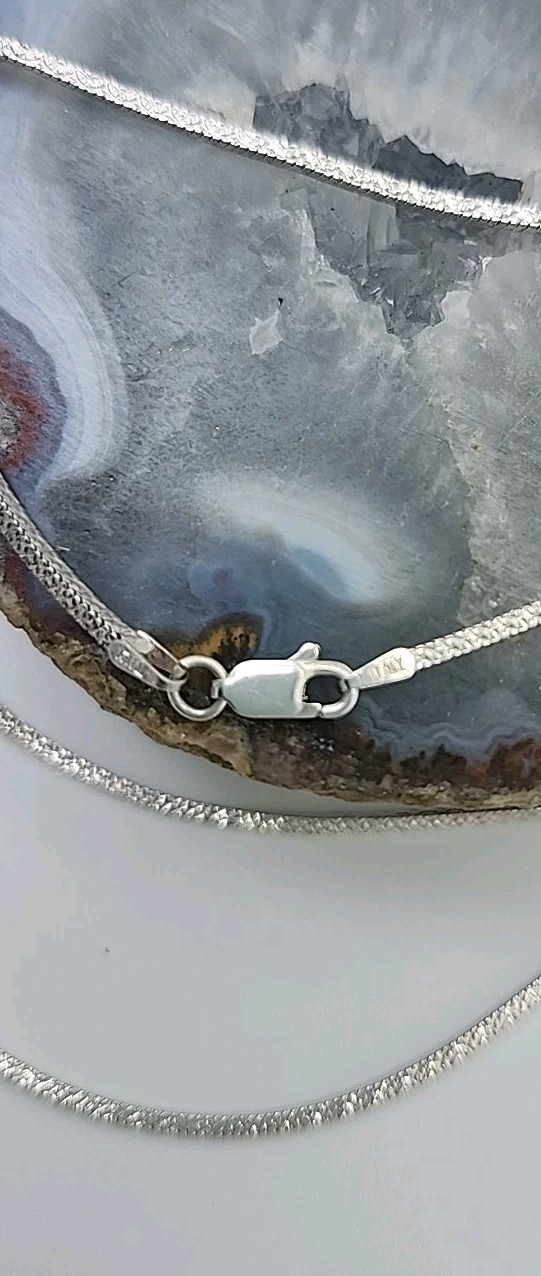 Solid 925 Sterling Silver Square Diamond Cut 24″Snake Italian Necklace Fine Jewe