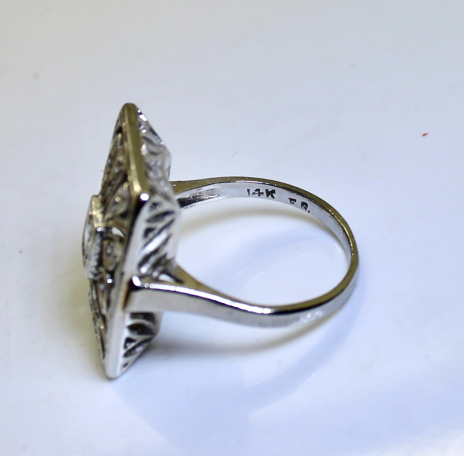 Gorgeous Antique 14K White Gold Ladies .45 Ctw Diamond Cocktail Ring, 6.7 Grams