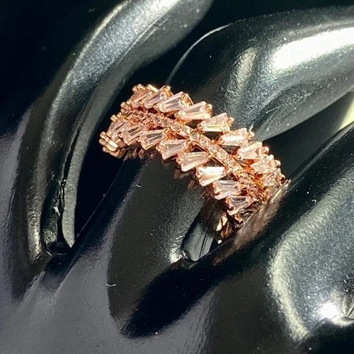 18k Rose Gold Plated Eternity Band Ring Made Simulated Diamond Adjustable