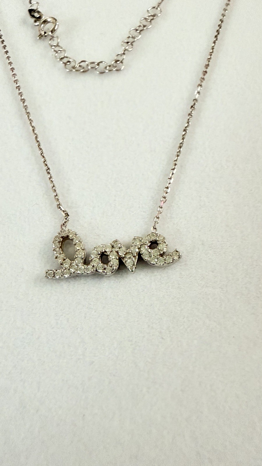 Silver 925 cubic zirconia stones”Love” Charm Pendant Cable Chain Necklace