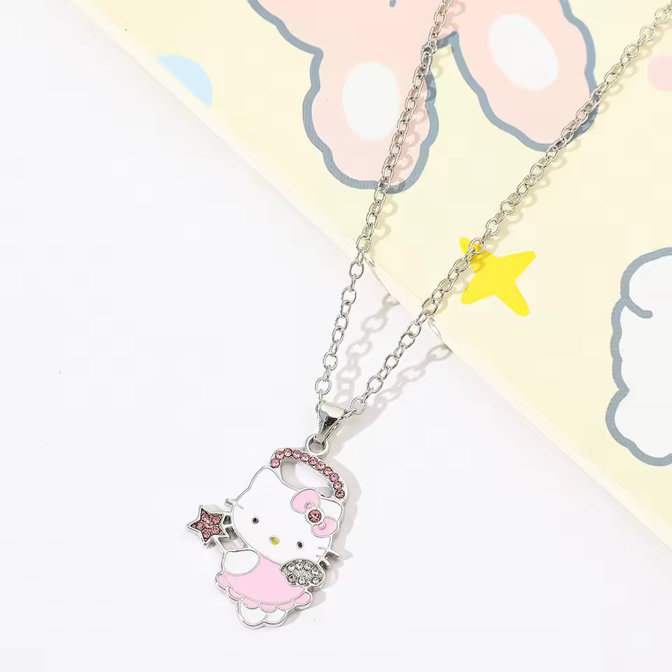 NEW Creative Hello Kitty Anime Cosplay Angel Rhinestone Pendant Necklace