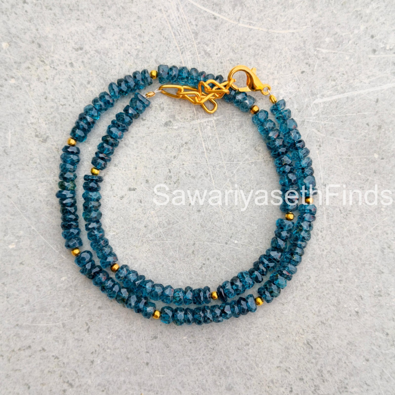 Blue Topaz Rondelle Necklace, Sterling Silver Clasp, Dainty Gemstone Jewelry,