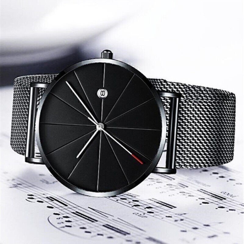 Ultra Casual Men’s Thin Quartz Analog Wrist Watch with Stainless Steel Mesh Band