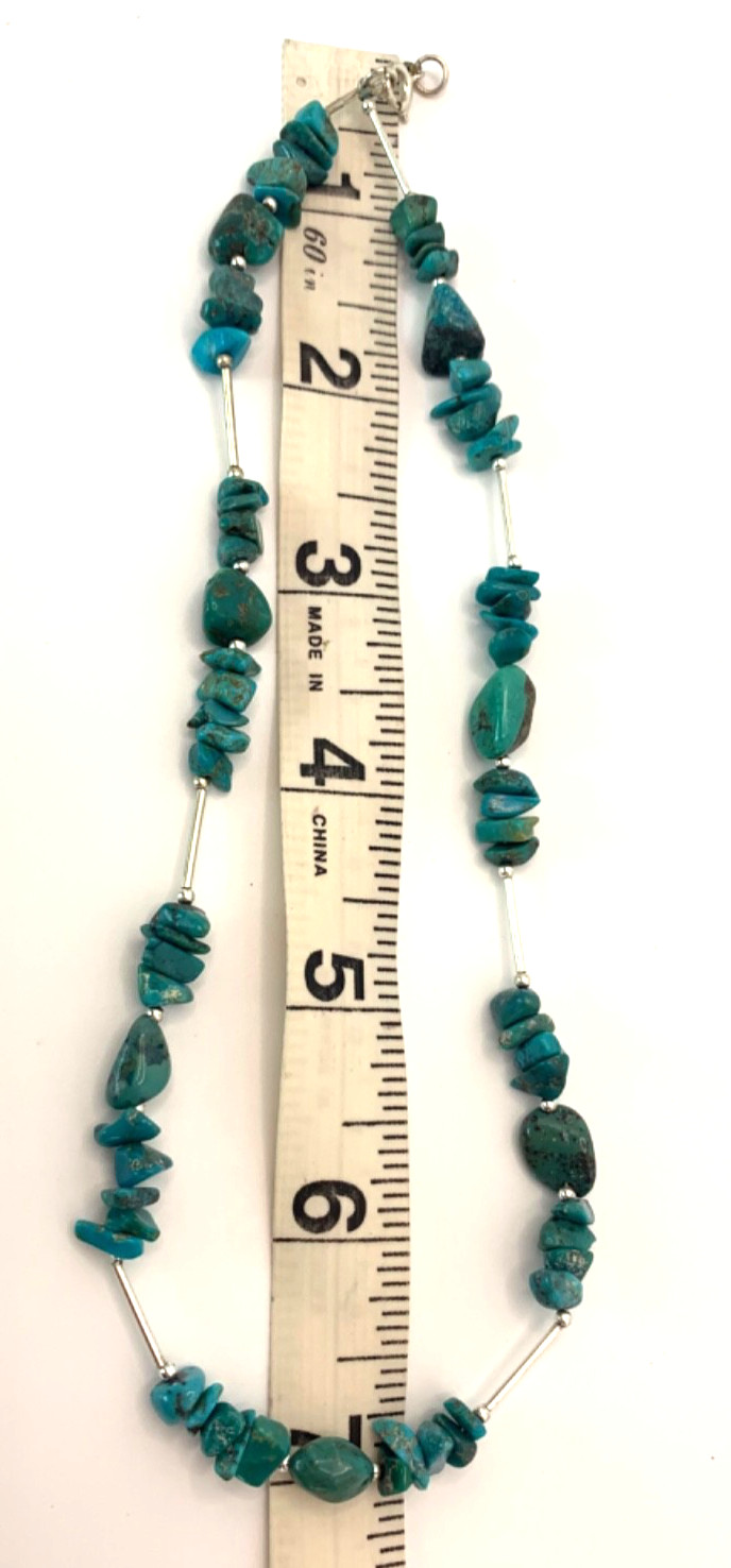 Vintage Southwest Liquid Silver Turquoise Nugget Necklace 1970s 80s Boho