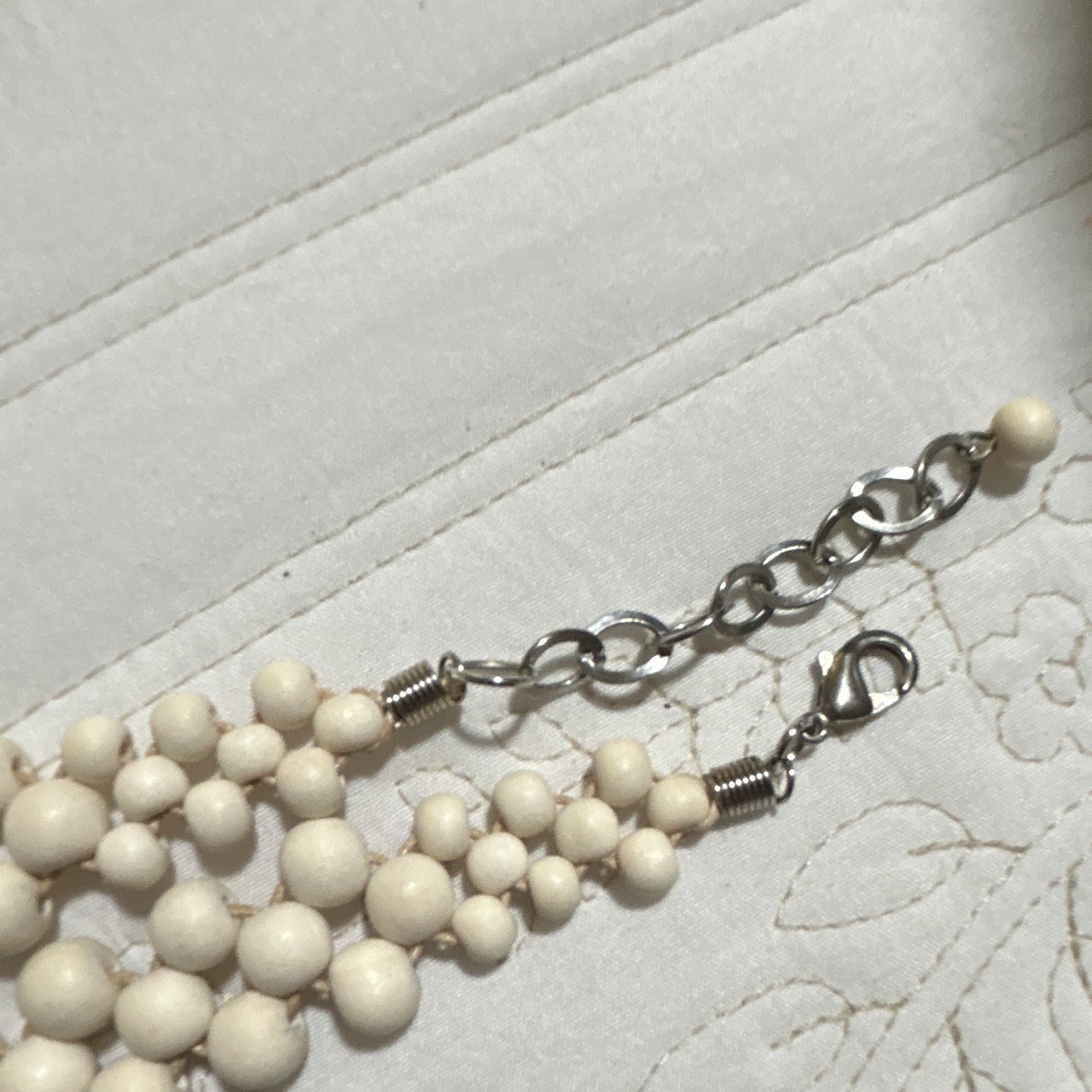 White Multi-Strand Beaded Bib Statement Necklace Adjustable Link Chain Lobster
