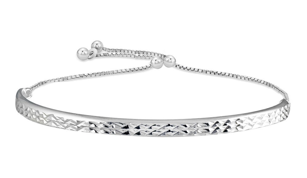 Italian Made 925 Sterling Silver Diamond Cut Adjustable Bangle Bolo Bracelet