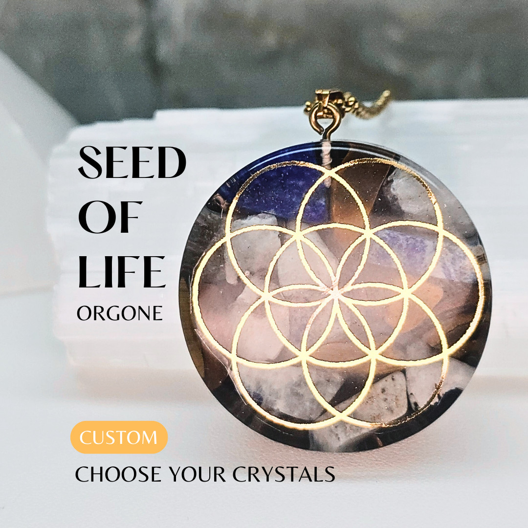 Sacred Seed of Life. Custom Orgone choose +50 crystals. Creation Manifestation