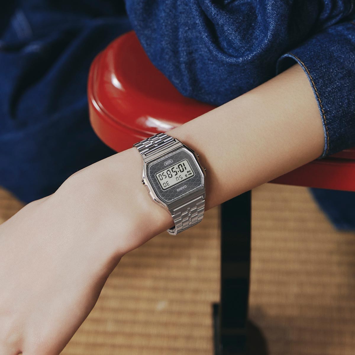 Casio Vintage Seigaiha Pattern Japan Made Grey Limited Edition Watch A159WEVJ-7