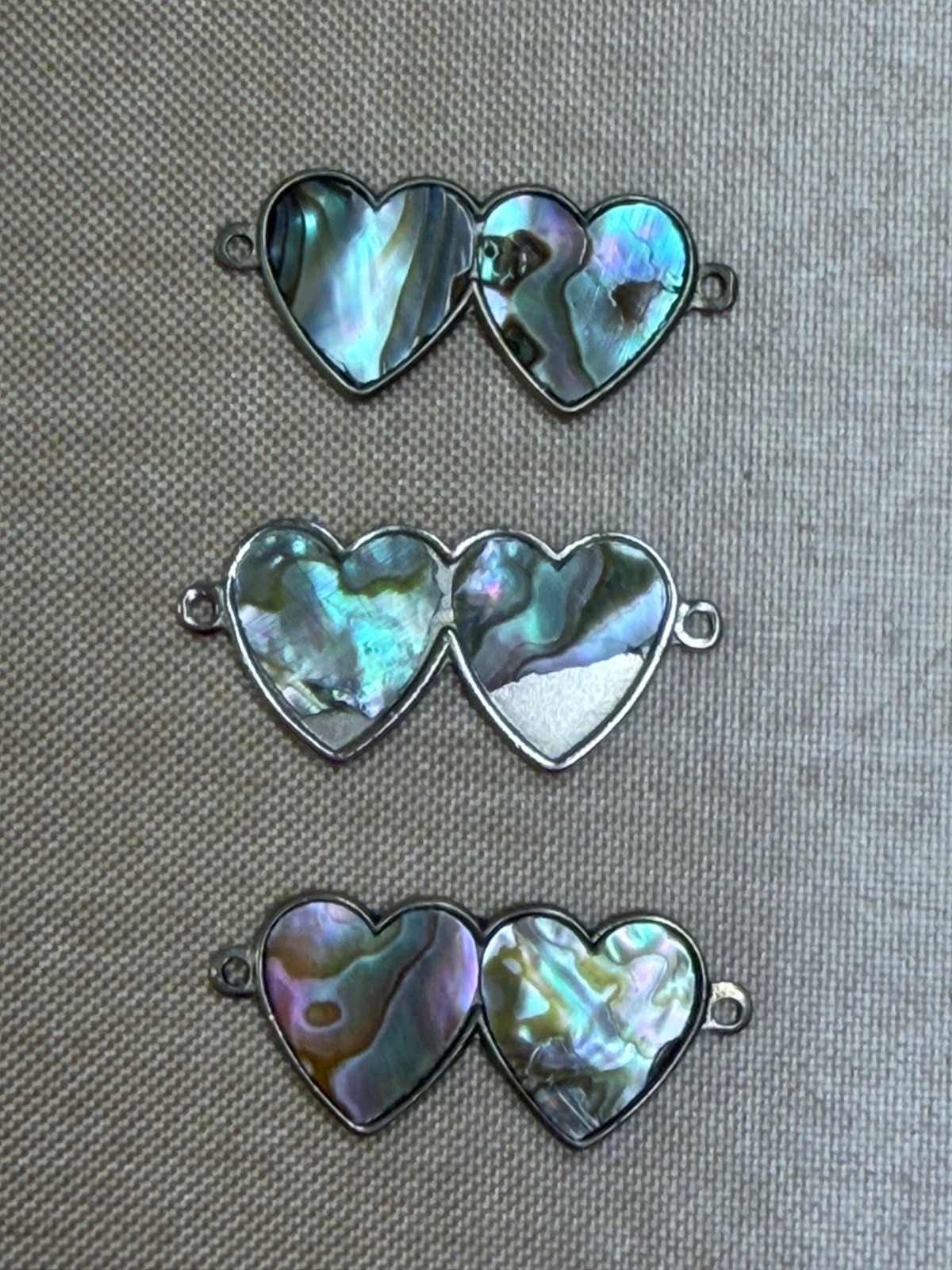 Vintage Abalone Shell Double Heart Connectors Lot of 24 Silver Tone Jewelry Find