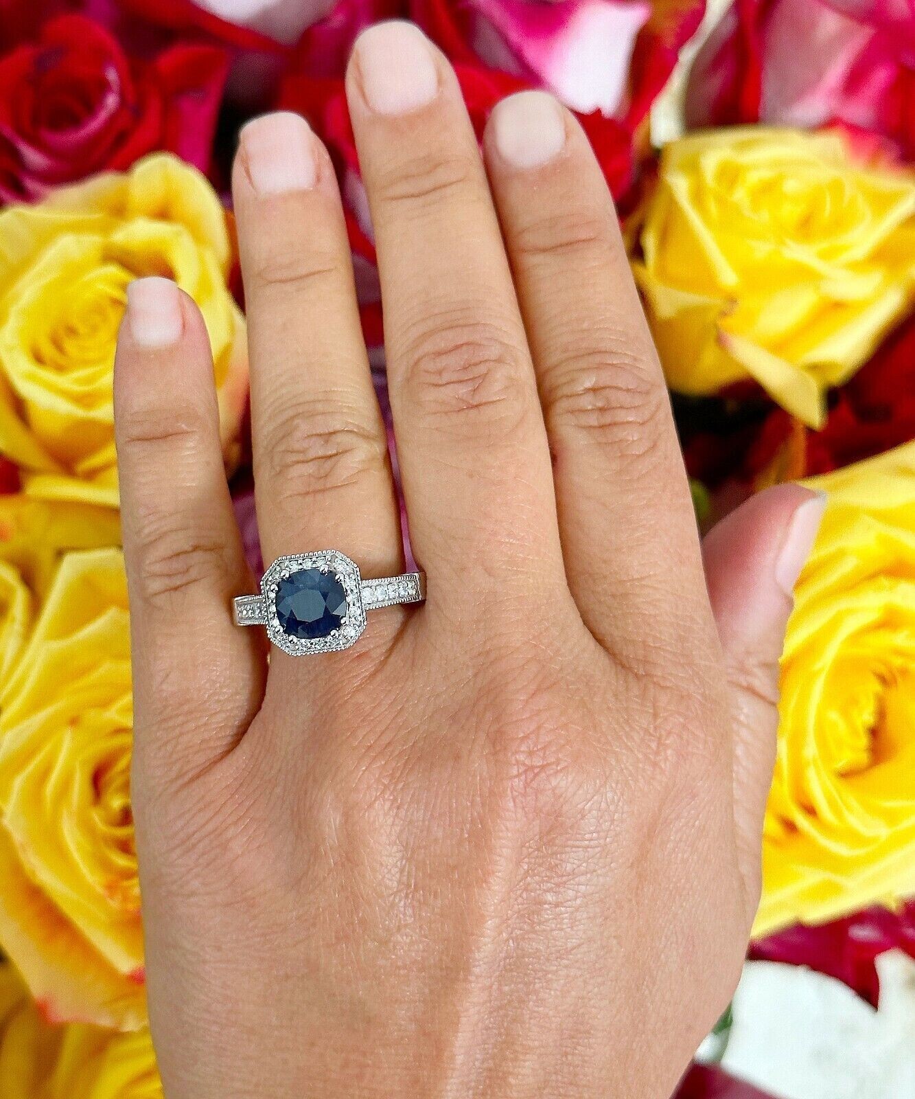 14k White Gold Plated In 2Ct Round Cut Simulated Sapphire Women’s Stunning Ring