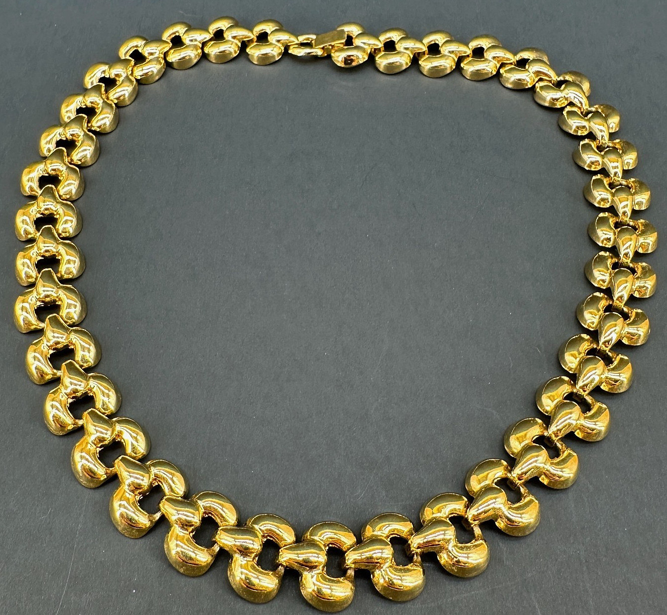 Vintage Chunky Chain Necklace Puffy Link Gold Tone 17″ Fold Over Clasp 1980s 90s