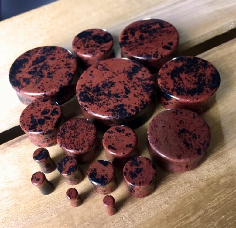 PAIR Mahogany Obsidian Organic Stone Plugs Gauges – up to 38mm available!