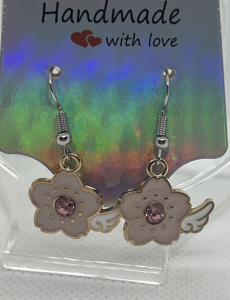Handcrafted Silver-Tone Dangle Hook Earrings, Enamel Metal No Stone