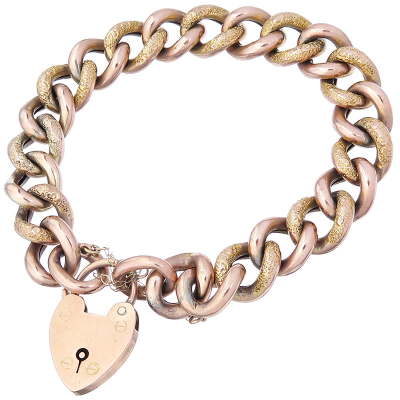 Bracelet heart pendant clasp 375 rose gold antique around 1910