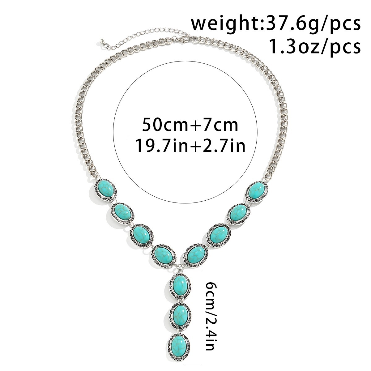 Boho Green Stone Pendant Necklace Women Punk Cuban Link Long Chest Chain Jewelry