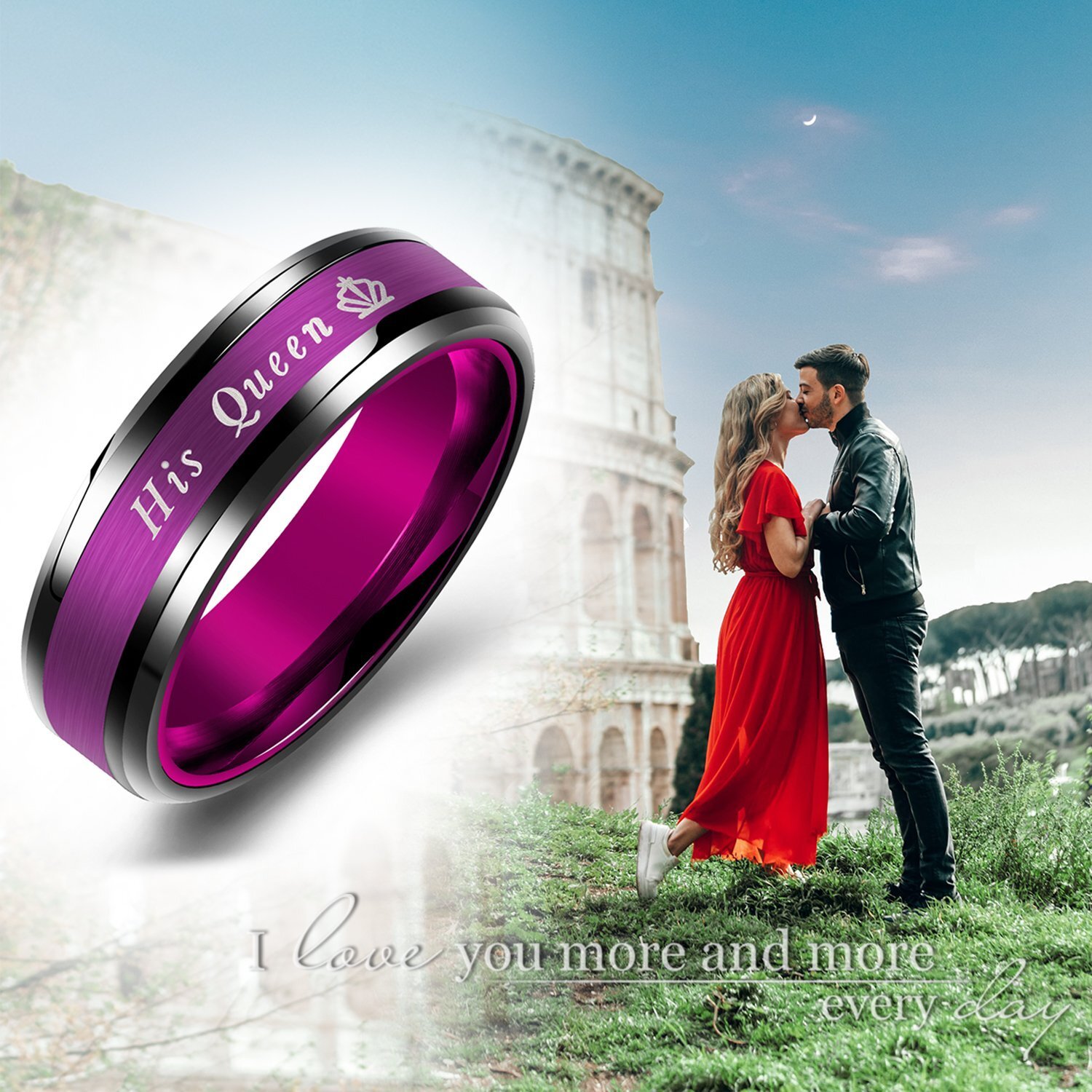 His Queen Her King Stainless Steel Matching Couple Promise Ring Valentine’s Gift