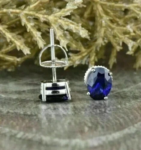 2.00Ct Oval Cut Lab-Created Sapphire Women’s Stud Earring 14K White Gold Plated