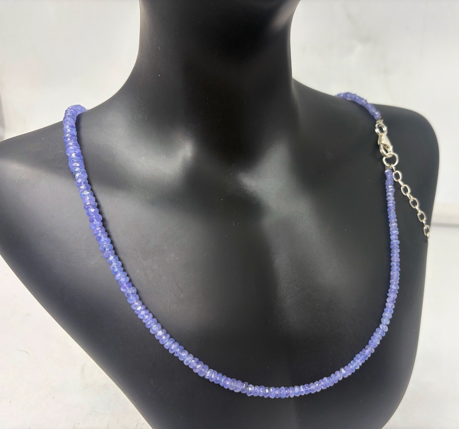 Tanzanite Necklace 20” 4mm Round Faceted Sterling Silver