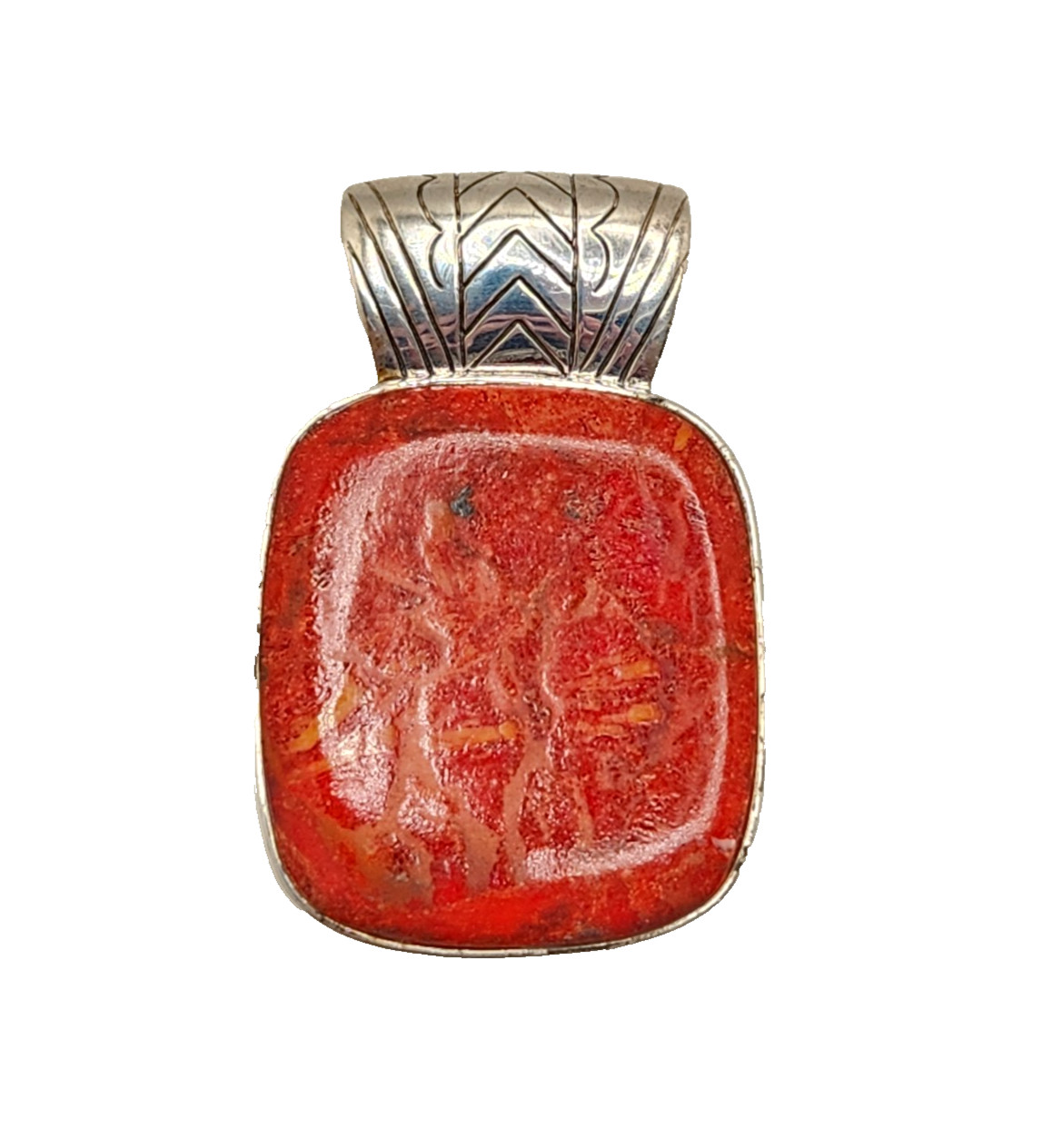 Sterling Silver BBJ Reconstituted Red Coral Large Rectangular Cabochon Pendant
