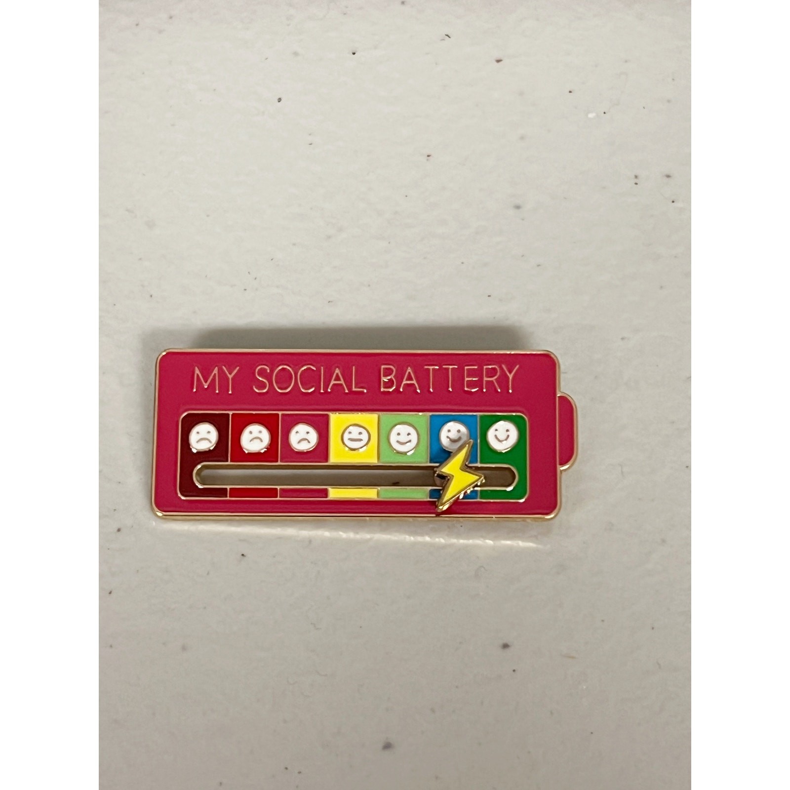 1X Sliding Social Battery Mood Tracker Enamel Pin Adjustable Energy Brooch