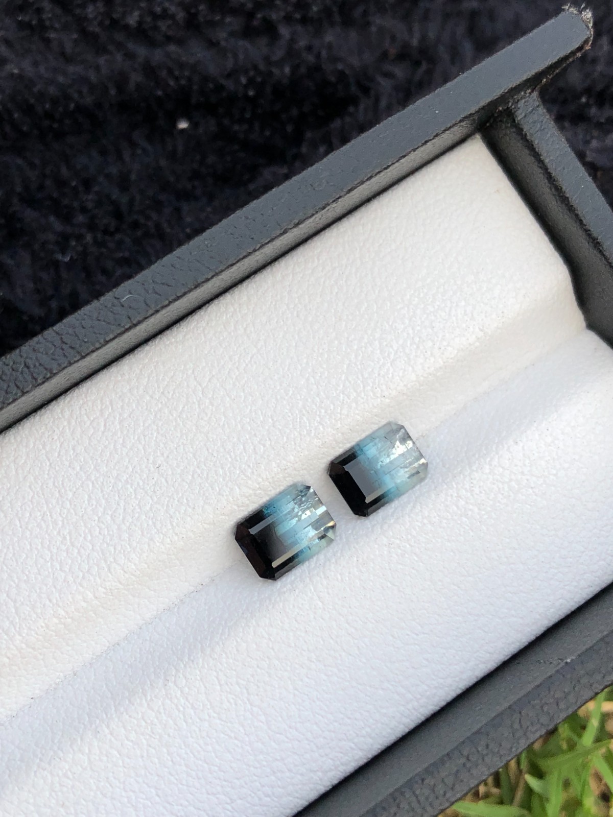 Natural Tri Color Tourmaline Emerald cut Faceted Pair
