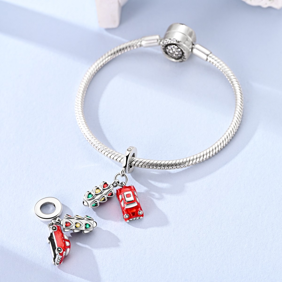 MULA 925 Sterling Silver DIY Charm Traffic Lights Car Pendant for Women Bracelet