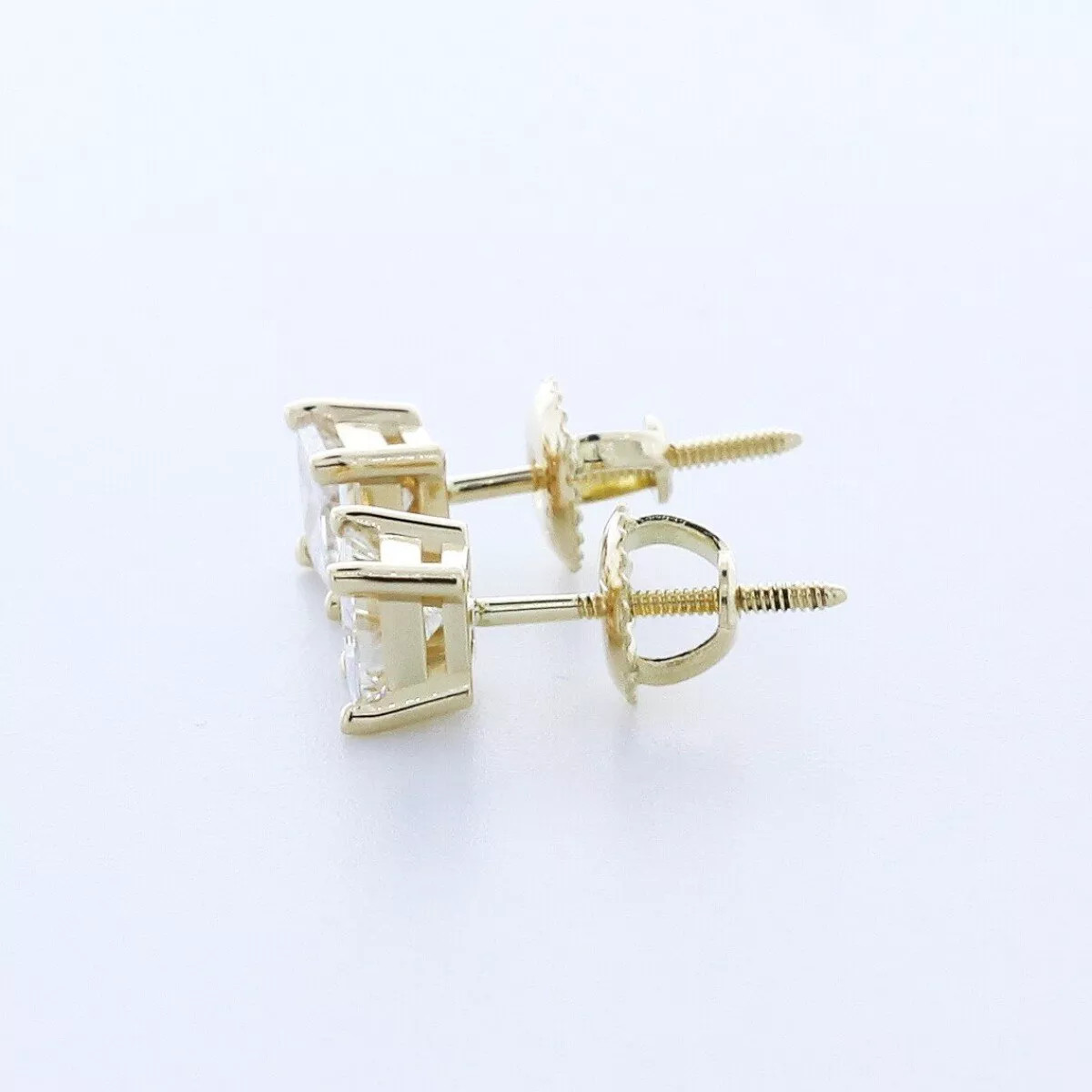 Stud Earrings Solid 14K Gold Classic 1.50 Carat Princess Natural Diamond G SI1