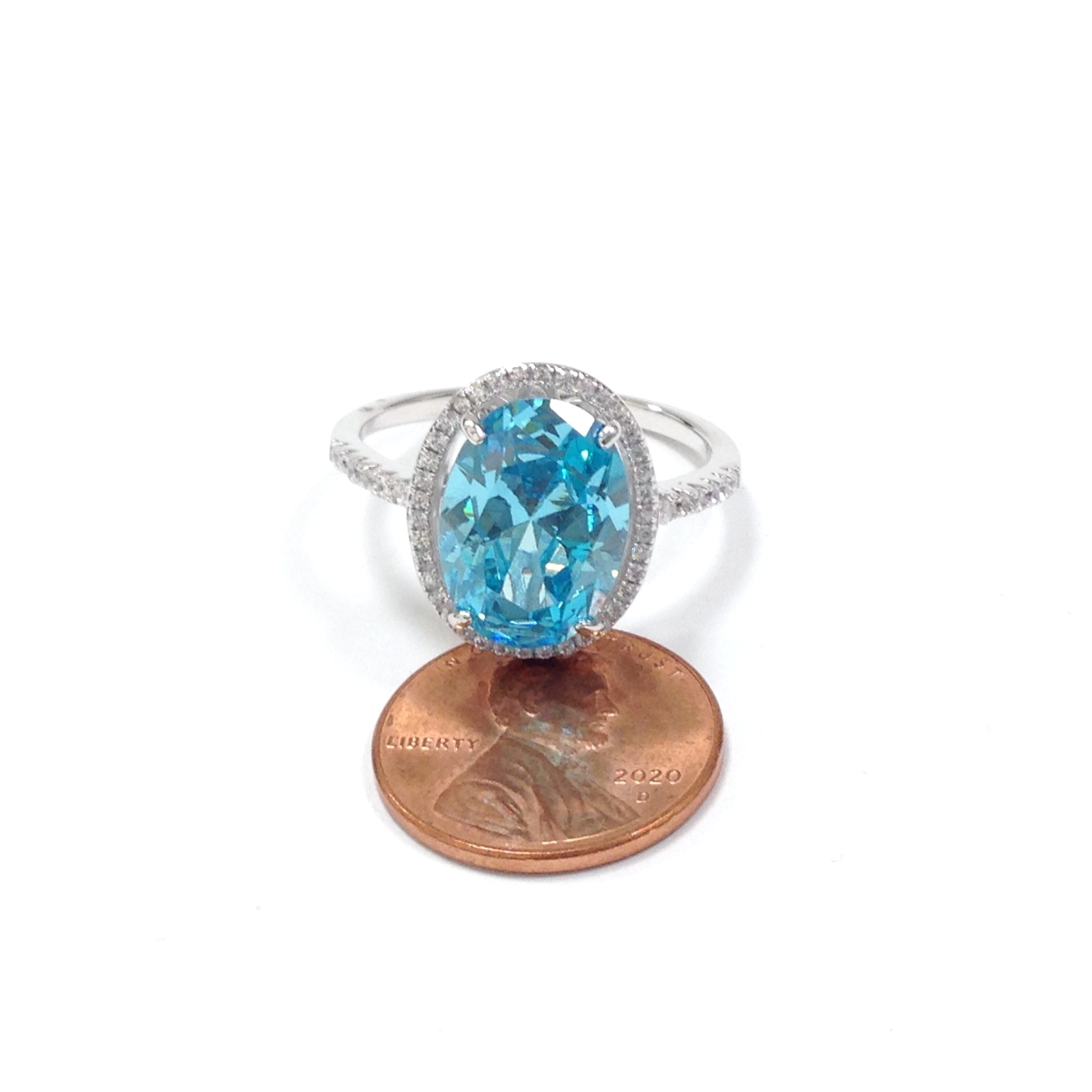 FZN Fuzion Creations 925 Sterling Silver Oval Blue Stone Ring Sz 10.75 Jewelry
